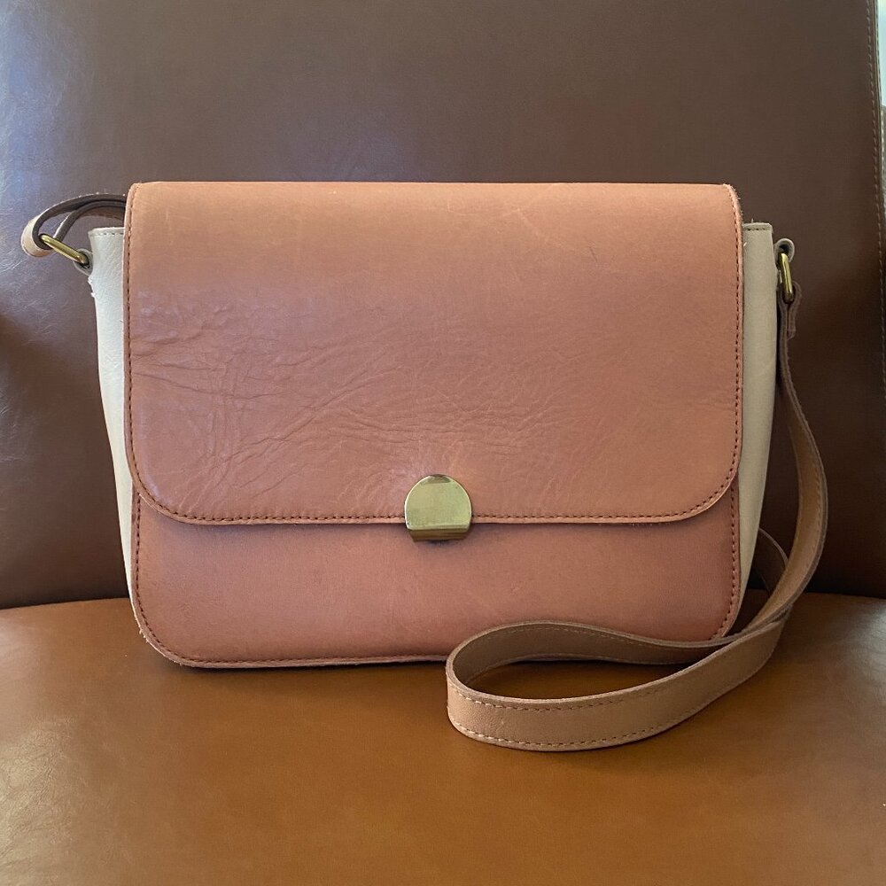 Madewell The Abroad Shoulder Bag Colorblock Edition Tan Leather